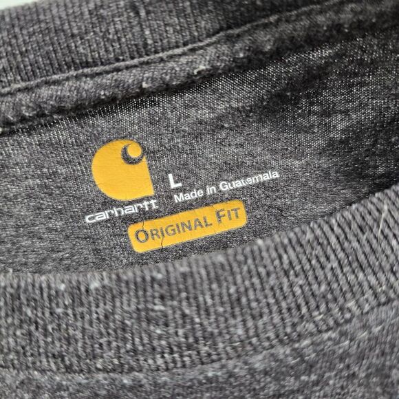Carhartt T Shirt Mens Large Dark Grey Orange Original Fit Long Sleeve Spellout - Picture 4 of 11
